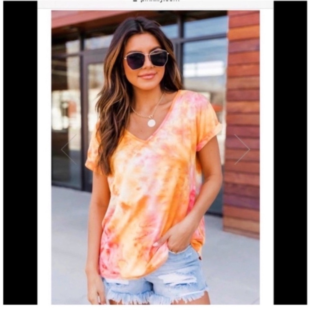 PINK LILY Orange Tie Dye T Shirt - Picture 2 of 6